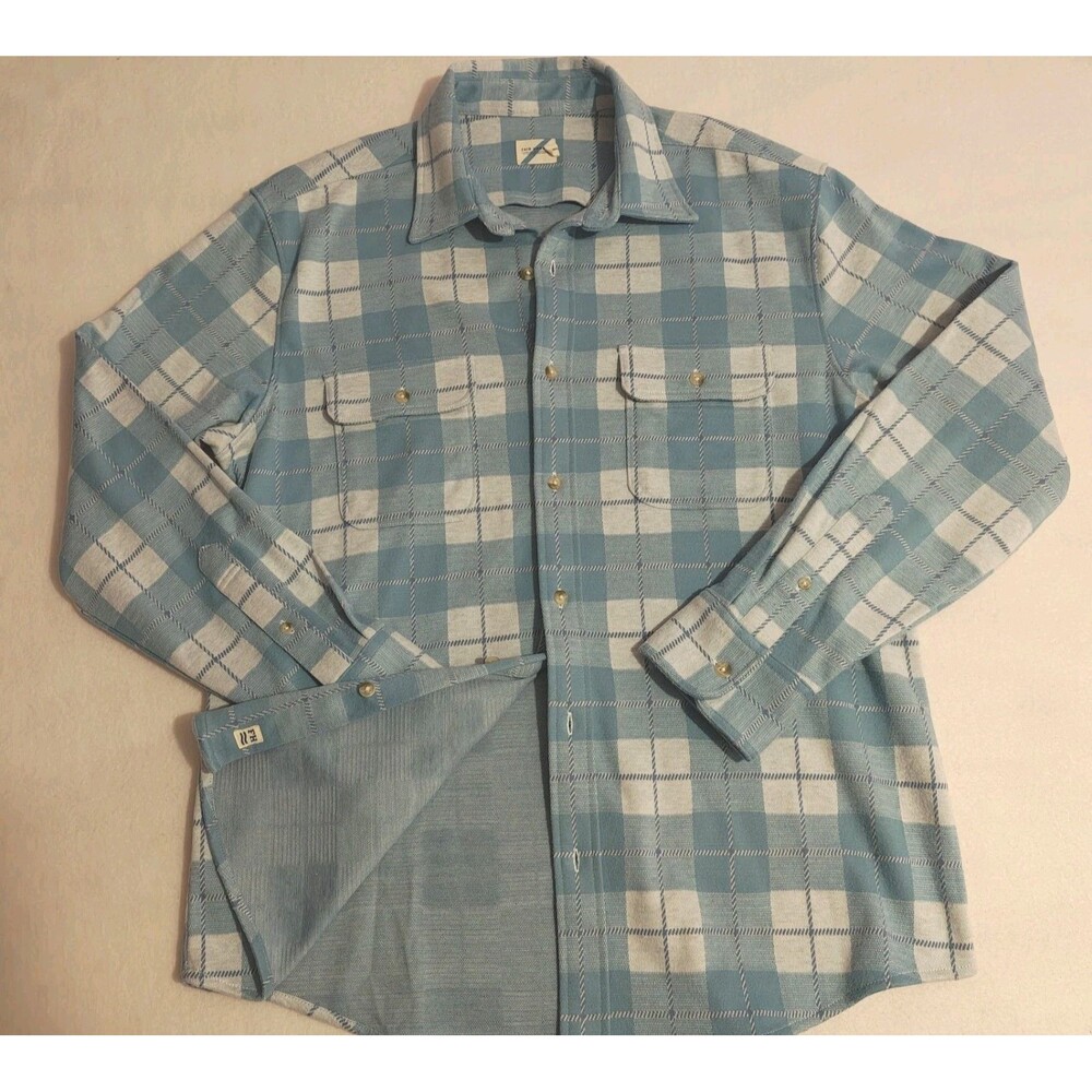 Fair Harbor Flannel Shirt Mens Large Blue Plaid Dunewood Button Stretch Pockets